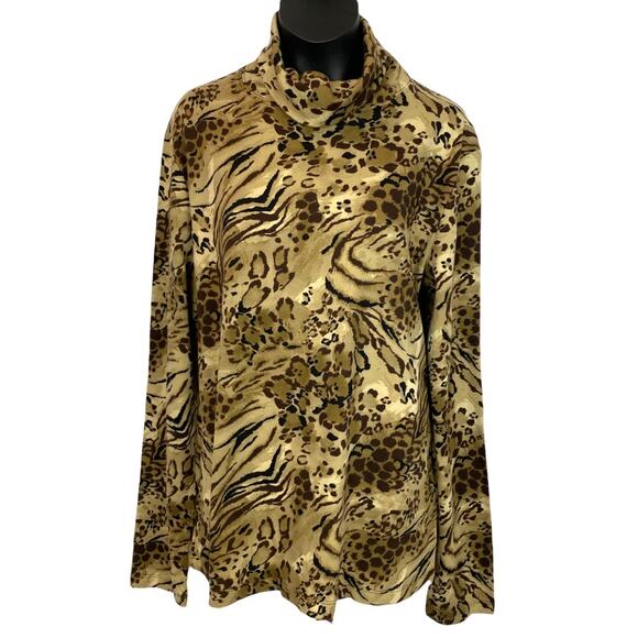 Vintage Jones NY leopard print women's top turtleneck long sleeve size L - Picture 1 of 5